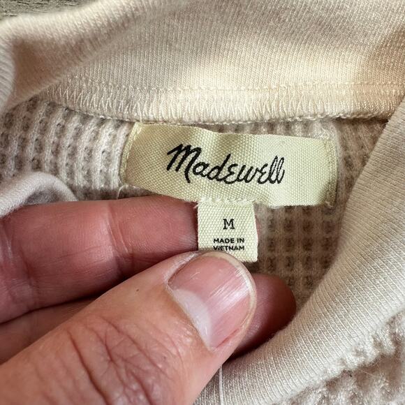 Madewell Waffle Knit Long Sleeve Crewneck Tee Pale Pink Cream M - Picture 3 of 8